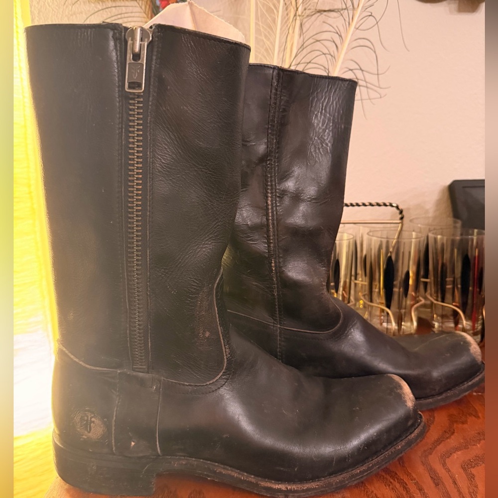 Frye Black Leather Square Toe Boots - Picture 3 of 10